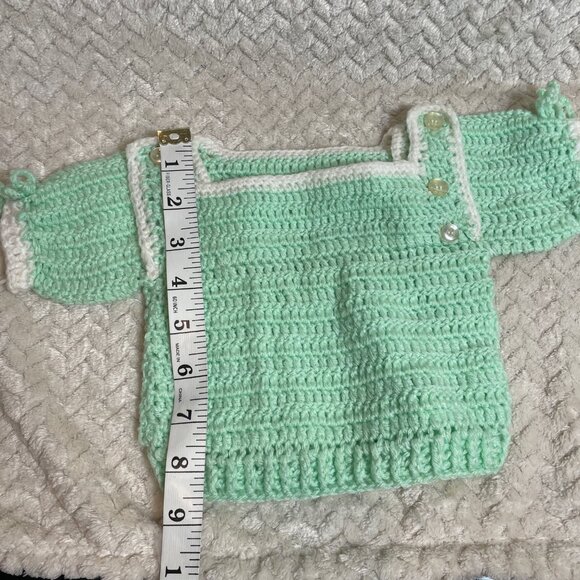 Vintage Handmade Light Green Knitted 2 piece Infant Outfit OS OOAK - Picture 7 of 10